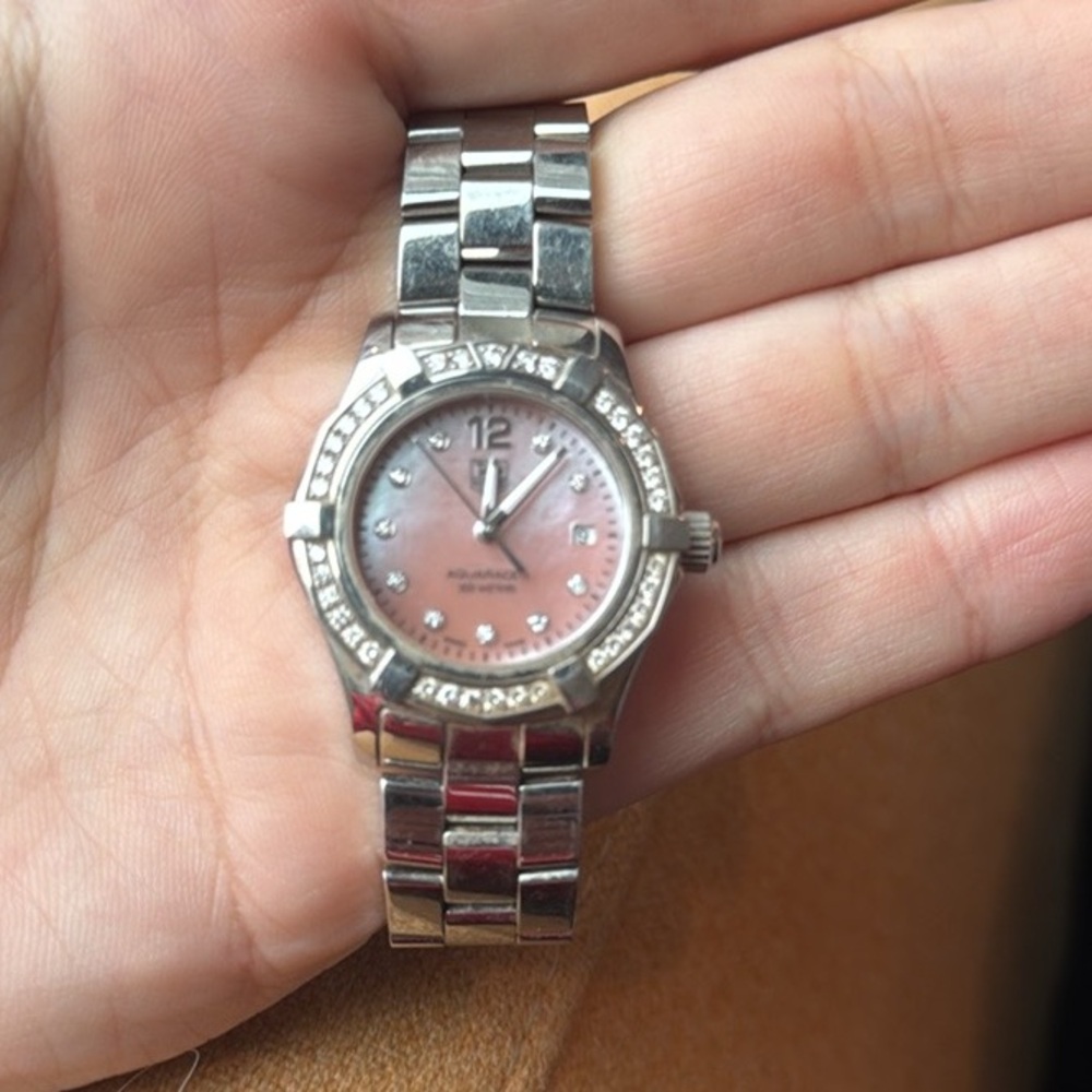 Tag Heuer Sport Aquaracer Pink Mother of Pearl Dial Watch With .55 Diamo…